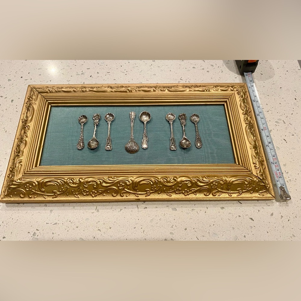 Sterling Silver Salt Spoon Collection (8) mounted Gold Frame Wall Art - Picture 5 of 5